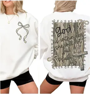 Women's 2-Sided Cotton Spandex Long Sleeve Fit Hoodie - God is Within Her (Psalm 46:5) Mama Casual Outdoors Top, Camo Coquette Bow Tee, Checkered Camo Gift