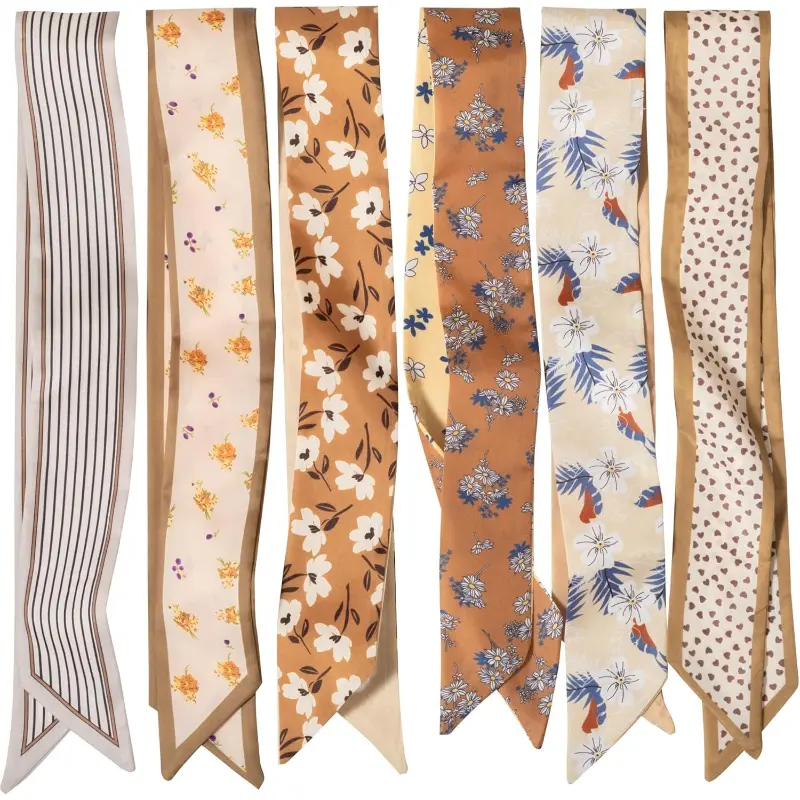 Women's 6-Pack Polyester Satin Boho Style Scarves - Fashion Shawl, Floral Pattern Shawl, Multicolor Plant Prints, All-Seasons Daily Hair & Neck Accessories for Engagement, Boho Style Scarf, Purses, Plants, Hand Wash, Everyday Wear, Boho Style Shawl, Casua