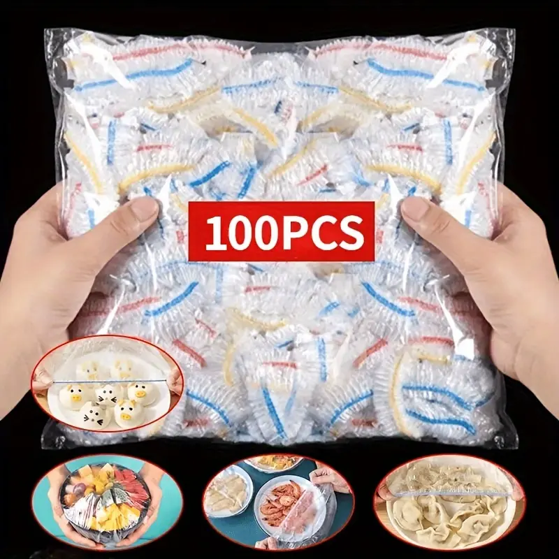 Food Fresh Keeping Cover, 100pcs Kitchen Storage Accessories Elastic Clear Plastic Wrap, Kitchen Tools, Reusable Fresh-keeping Film Bag for Kitchen, Kitchen Gadgets & Supplies, Kitchenware Utensils