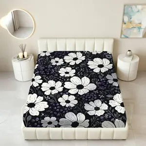 1Pc Floral Blossom Purple Fitted sheet Mattress Protector Spring theme, Floral Bedding Mattress protector Breathable, Soft Comfortable Bedding Mattress Cover, for Bedroom Guest Room.