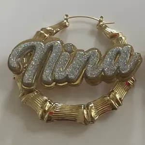 Small bamboo name earrings