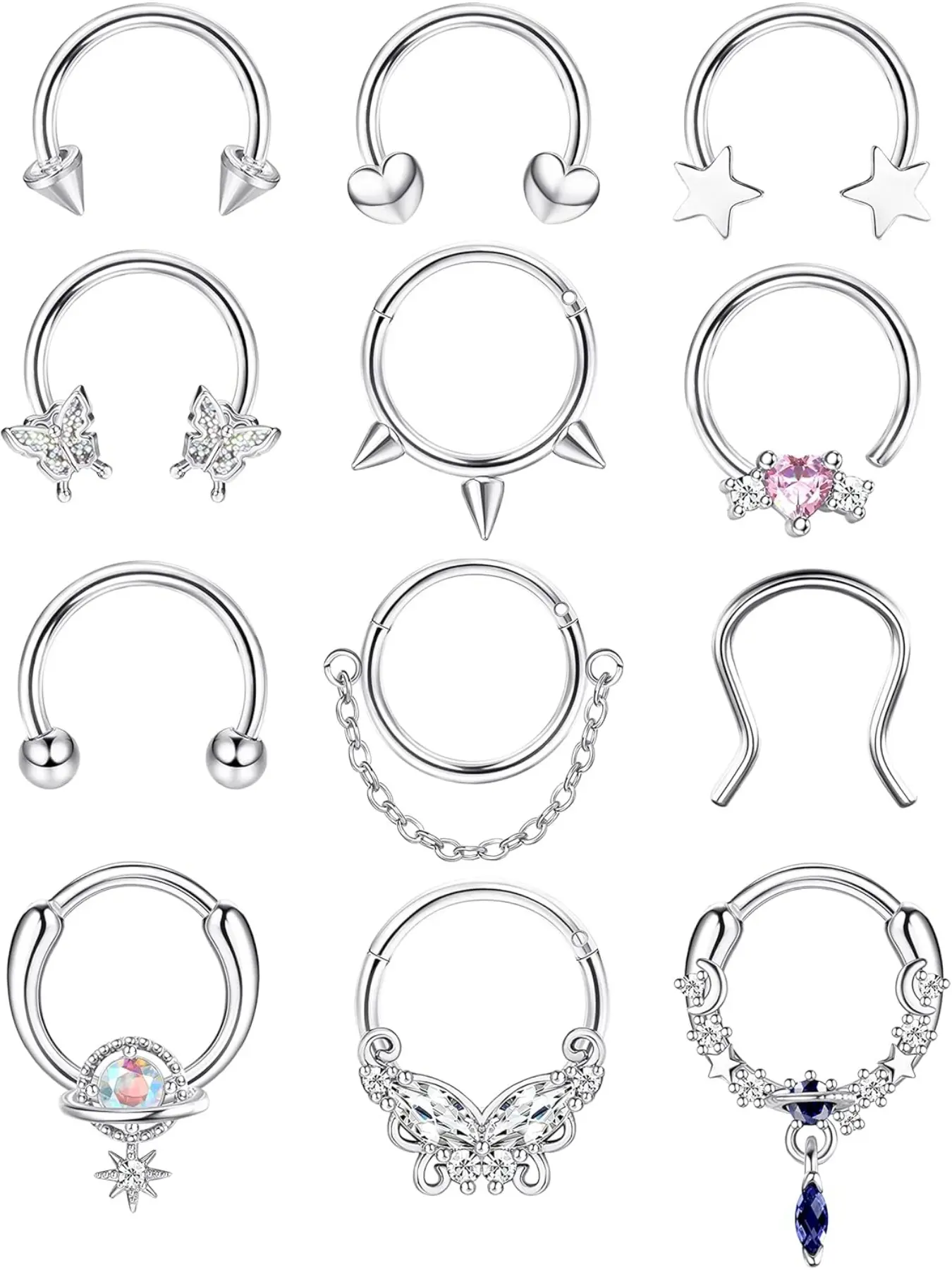 16G 10MM Septum Rings for Women Hypoallergenic Steel Septum Jewelry Heart Butterfly Nose Lip Piercing Hoop