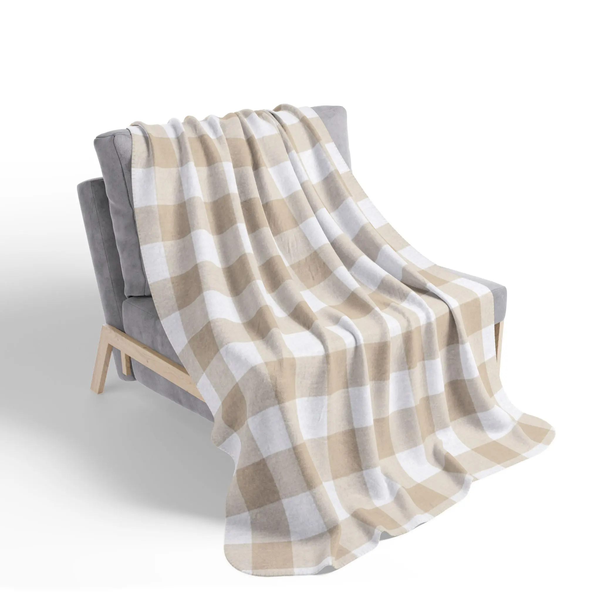 Mackenzie Childs Tan Check Blanket - Soft, Warm and Lightweight