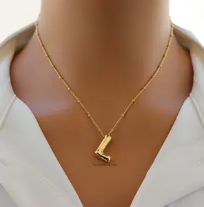 18K Gold Plated Balloon Initial "L" Pendant Necklace – Trendy Puffy Letter Necklace for Personalized Everyday Shine