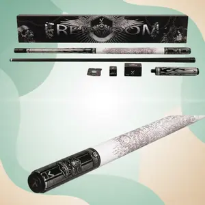 EVO Freedom Maxbing Edition Shadow Flame - White Leather Wrap Carbon Fiber Cue, 12.5 mm Time Tip, Pro Taper, 19-19.5 oz | Complete Player Kit with 6 in Extension, Glove, Chalk
