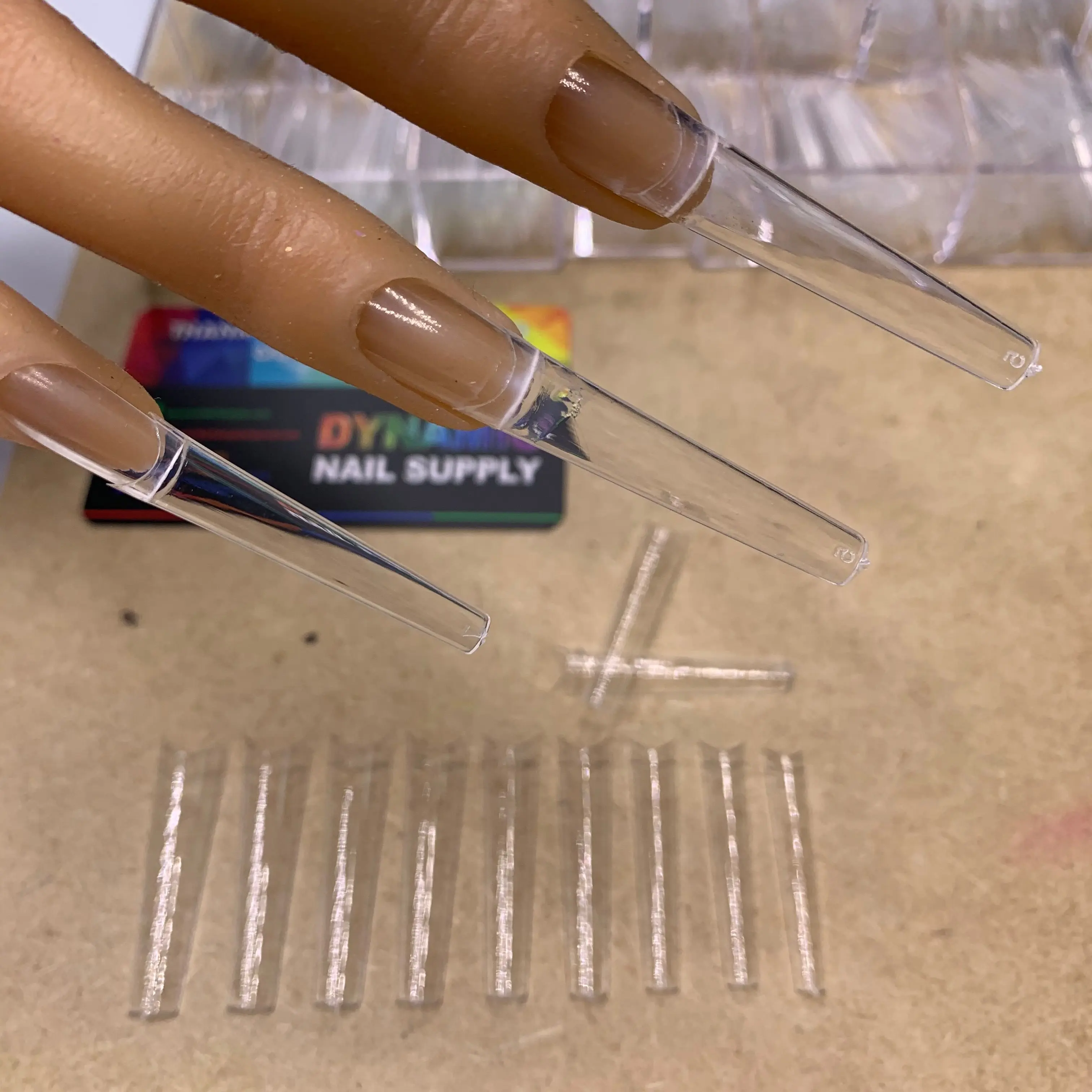 Dynamic Nail Supply Clear 2XL Straight Tip Coffin Nail Tips, No C-Curve, XXL Extra Long, 500pcs Supplies for Manicure Use, Easy Apply, with Box/Bag