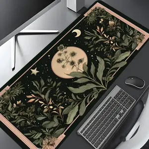 Gothic Moon Star & Botanical Floral Large Gaming Mouse Pad,Aesthetic Desktop Drotection Pad,Washable Rubber Pad Non-Slip Lock Edge Multi-Size Mouse Pad Suitable For Home Office,Good Gift for Family and friends,Desktop Accessory