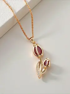 Elegant Tulip Design Pendant Necklace with Synthetic Zirconia, Fashion Jewelry for Party, Daily Clothing Decor, Trendy All-match & Exquisite Jewelry for Birthday Gift