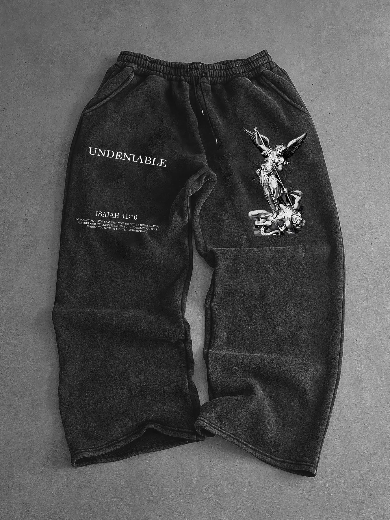 Men's Cotton Elastic Waist Statue Print Sweatpants, Letter Print Streetwear, Fitted Casual Vintage Style, Perfect for Leisure & Work