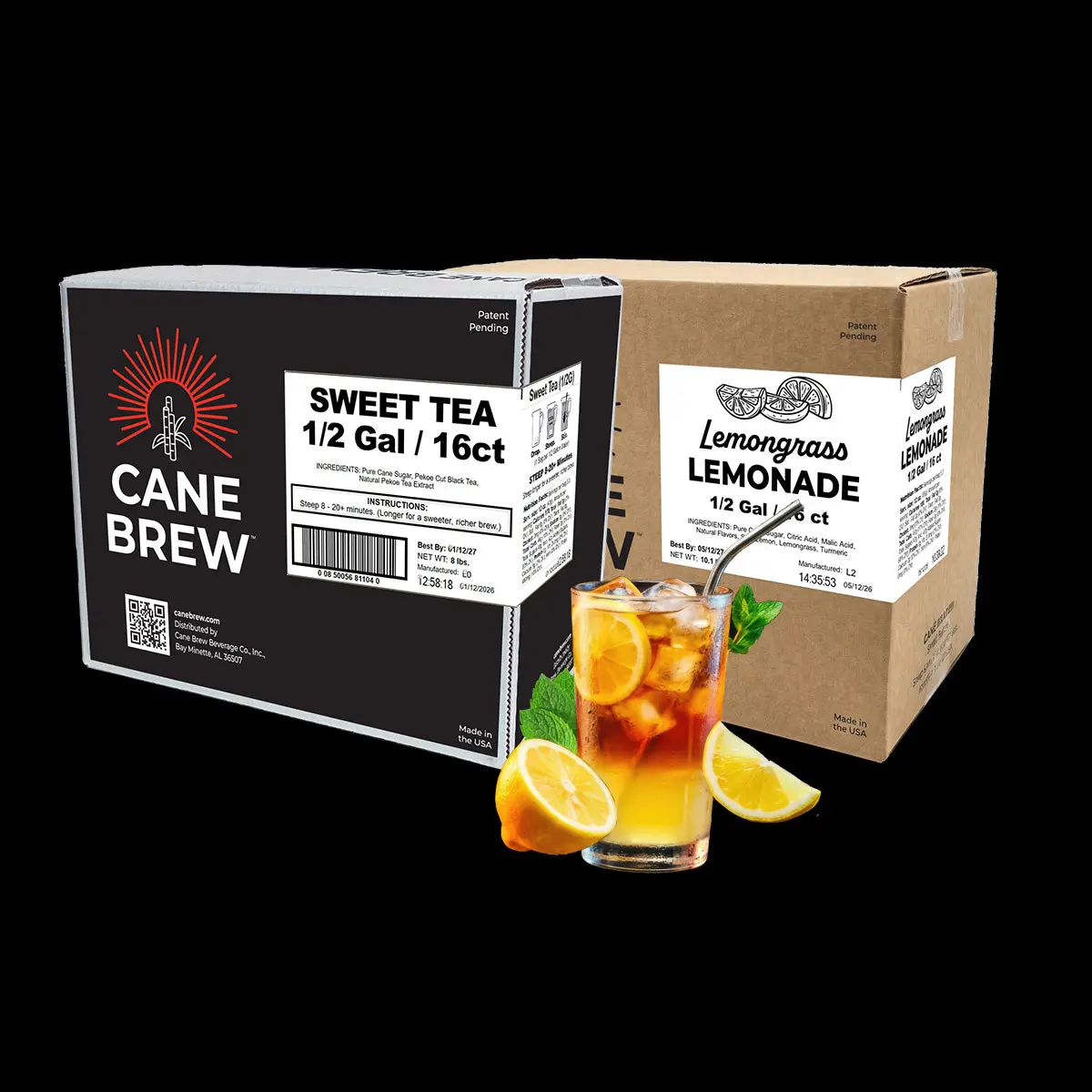 Cane Brew TEAmonade Bundle - Sweet Tea & Lemongrass Lemonade - 32 Half-Gallon Brew Bags - Gluten Free - Non-Returnable