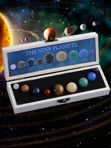 1 Box 9pcs Natural Crystal Mineral Specimens, Solar System Planet Crystal Balls, Space Theme Desk Decor, Gift for Astronomy Lovers