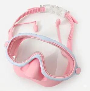 Oversized Anti-Fog Swim Goggles, High Definition Clarity, Strap And Comfort Cushions - Pink Frame with Blue Silicone Cushions, Safe for Outdoor Swimming, Beach, Pond, Stylish Swim Gear, Reliable Fit