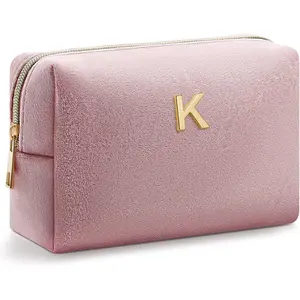 Initial Makeup Bags   Monogram  Bag Pouch Personalized Travel Toiletry Bag Trendy Stuff Gifts for Women Girls Teacher Mom Bridesmaid Valentine's Day Birthday Graduation(K)