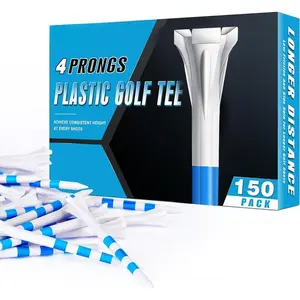 150 Pack Professional 4 Prongs Plastic Golf Tees Pure Version - 3 Line Marking System Golf Plastic Tees - Lower Friction and Longer Distance Golf Tees