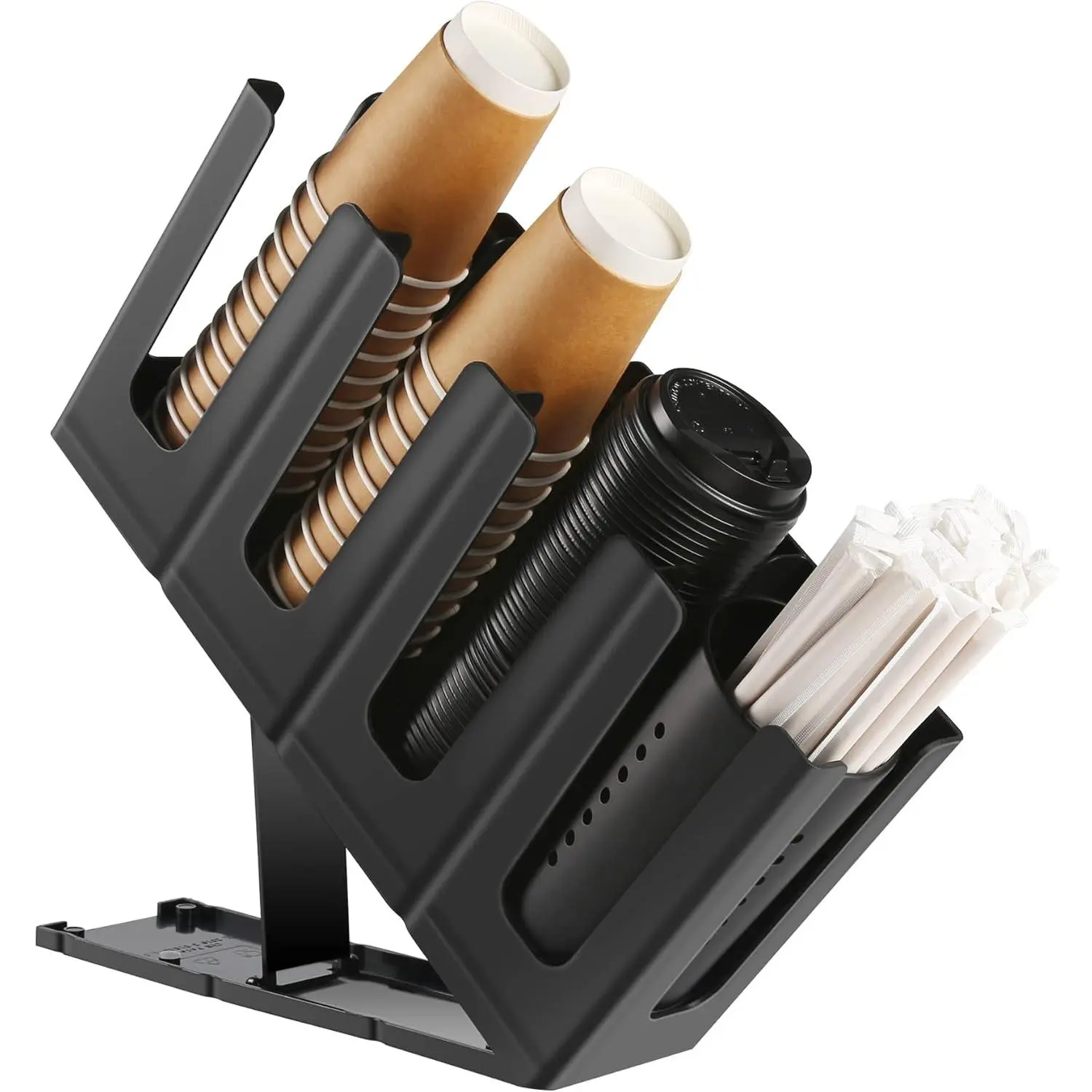 Modern Durable Synthetic Multi-Size Adjustable Plastic Cup & Lid Holder with Straw Organizer, 16 oz-20 oz Countertop Disposable Coffee Cup Dispenser for Coffee Station, Bar (Home & Bathroom Supplies)