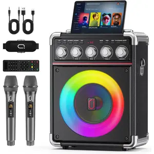 Karaoke Machine for Adults with 2  Microphones, Portable  5.3 Speaker with Bass/Treble/Echo Adjustment, PA System with Remote Control, Supports TWS/TV/TF Card/USB/AUX (Black)