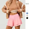 Imily Bela Womens High Waisted Athletic Shorts Ruffle Tiered Running Workout Tennis Shorts with Build in Shorts