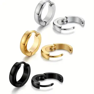 3 Pairs Stainless Steel Small Hoop Earrings, Hypoallergenic Ear Piercing Jewelry Set, Hip Hop Party Daily Casual Fashion Jewelry