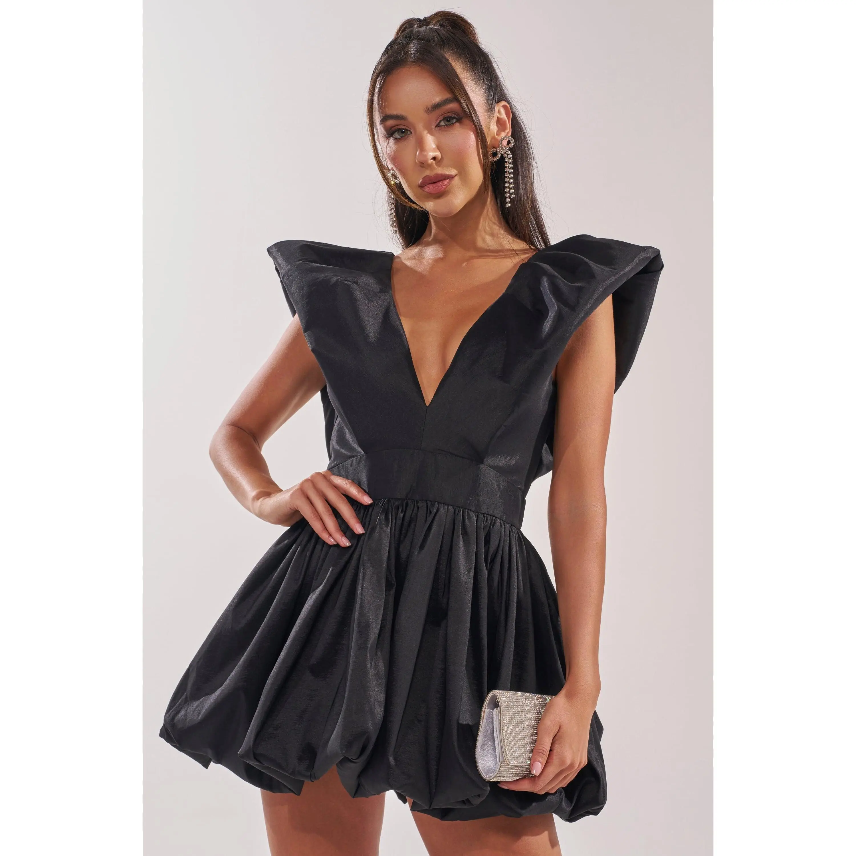 ONCE UPON A DREAM WOVEN MINI DRESS IN BLACK