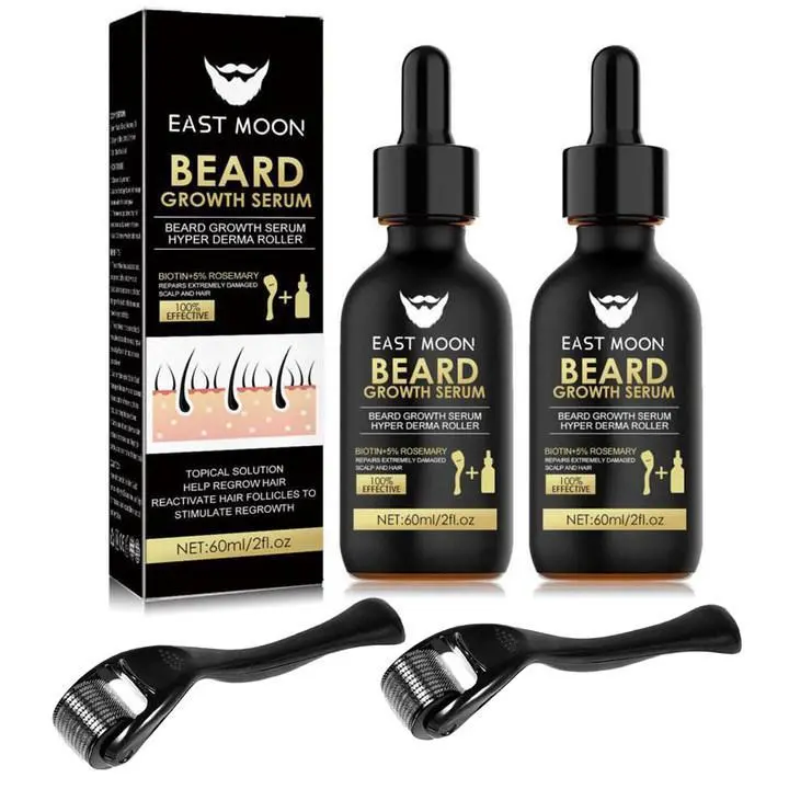 Men's Beard Growth Kit for Adults – Hair Care & Facial Hair Growth Set with 60ML Nourishing Serum+Roller, 540 Titanium Needle 0.25mm Derma Roller, Thickens Facial Follicles, Liquid, Daily Use, Beard Oil, Growth Boosting Hair Care