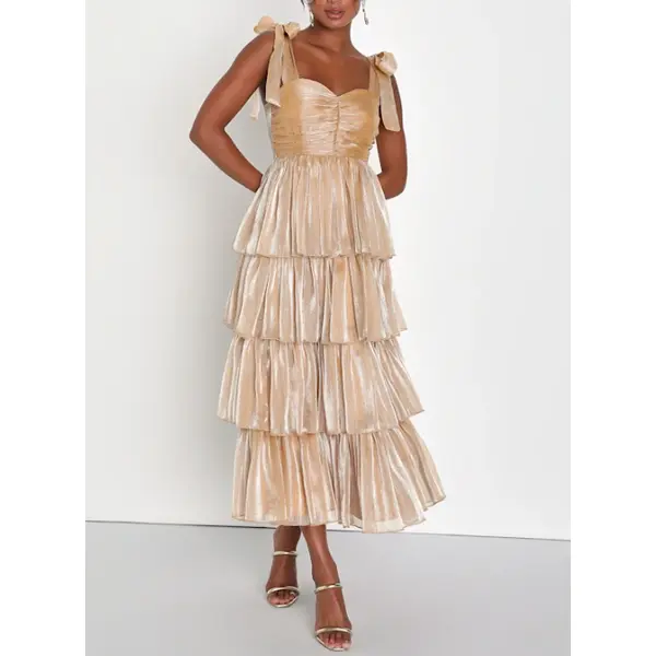 Lulus Radiant Arrival Shiny Gold Organza Tiered Tie-Strap Maxi Dress outfits Mesh Tropical Leopard Tube - TikTok Shop Lulus Radiant Arrival Shiny Gold Organza Tiered Tie-Strap Maxi Dress outfits Mesh Tropical Leopard Tube - TikTok Shop