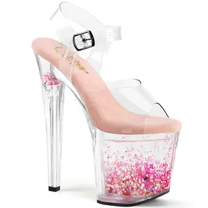 8 Inch Heel ENCHANT-708AQUA-03 Clear Baby Pink High Heels Platform