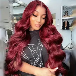 13x4 Body Wave Hd Lace Front Wigs Pre Plucked 99j Burgundy Lace Front Wigs Glueless Wine Red Wig Red Lace Front Wigs for Women with Baby Hair 180 Density transparent lace
