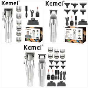 Km New Metal Silver Color Electric Hair Trimmer Set, Km-1798 Main Push + Km-3023-702 Carving Hair Trimmer, Cordless Hair Clipper, Wireless Fast Charging, Hair Clippers Set
