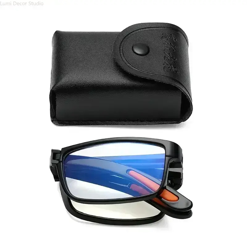 Retro Foldable Reading Glasses, Unisex Lightweight Frame with Blue Light Blocking Lenses and Portable Case for Travel & Office, Reading Eyeglasses, Compact, Ergonomic, Durable, Framed, Daily, Retro Shape