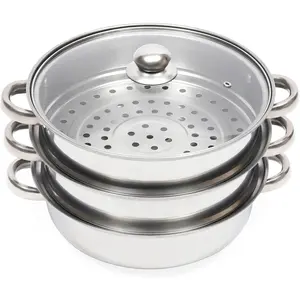 12.8in 3 Tier Stainless Steel Steamer Pot Multipurpose Stainless Steel Steam Pot Cookware Steamer Pot with Lid for Cooking Vegetable Stock Sauce Food