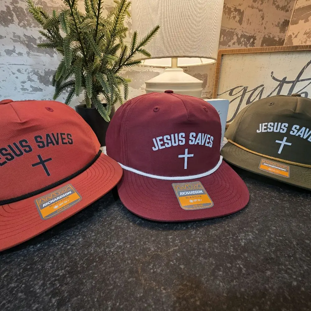 Jesus Saves Richardson 256 Snapback Trucker Hat - Custom Cross Print Christian Faith-Based Graphic Hat, Custom Hats, Cross Print Hats