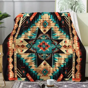 King Size Throw Blanket, Southwestern Aztec-Style - Super Soft, Cozy, Reversible for Couch Bed Sofa (Western-Inspired Plush Flannel)