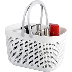 X-BS04 Plastic Organizer Storage Baskets with Handles, Shower Caddy Bins Organizer for Bathroom and kitchen(White) Movable Pink