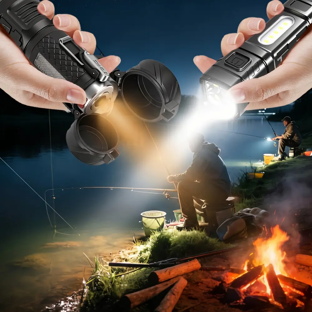 Unisex 2-Pack Rechargeable High Lumen LED Handheld Flashlights Survival Kit - Compact, USB Recharge, Handheld Grip, Fire Starter, Outdoor Camping Emergency Light