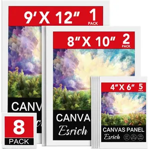 Canvases for Painting 8Pack with 9x12,8x10,4x6 Canvas Panels for Oil Paint Watercolor Acrylic Paint Gouache and Tempera