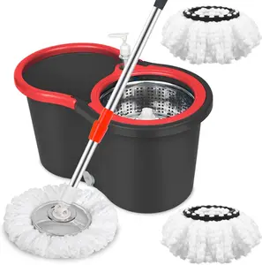 Spin Mop and Bucket with Wringer Set, 360°stainless steel Spinning Mop, 3 Replaceable  microfibre mop heads included