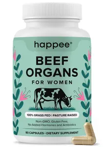 Happee Beef Organ Supplement for Women - Beef Uterus, Ovary, Liver, Kidney, & Heart - Hormone Balance & Energy - 90 Capsules