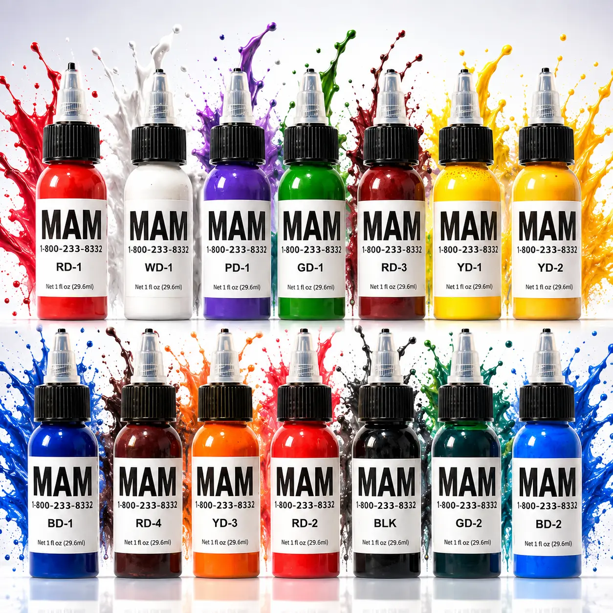 Vibrant Tattoo Ink Set with Easy Pour Twist Caps, Professional Supplies for Tattoo Artists, Body Art, Microblading and Creative Designs