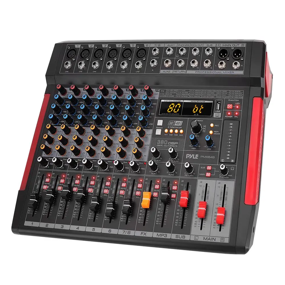 8-Channel Digital Audio Mixer with Wireless Streaming, 380 DSP Effects, USB Interface, Stereo Output, Smartphone Compatibility, Noise Reduction, Clip Prevention, Metal Connectors, Recording Function, Included Audio Connection Cable, Bluetooth, Works With,