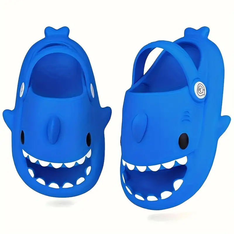 Youngsters' Cute Shark Slides - Non-Slip Lightweight Cartoon Sandals for Boys & Girls, Soft EVA Material, Open Toe Design, Perfect for Indoor & Outdoor Play, Beach, and Shower Use, Casual Water Shoes |         Cartoon Shark Design |         EVA Lightweigh