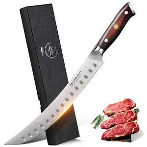 DRAGON RIOT 10 inch Premium Brisket Carving Knife with Ergonomic Handle Design, Granton Edge, Hand Forged Slicing Knife for Meat and BBQ Cuting Gift for Men