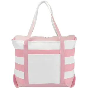 Striped Boat Tote Premium Cotton Canvas Bag in Pink