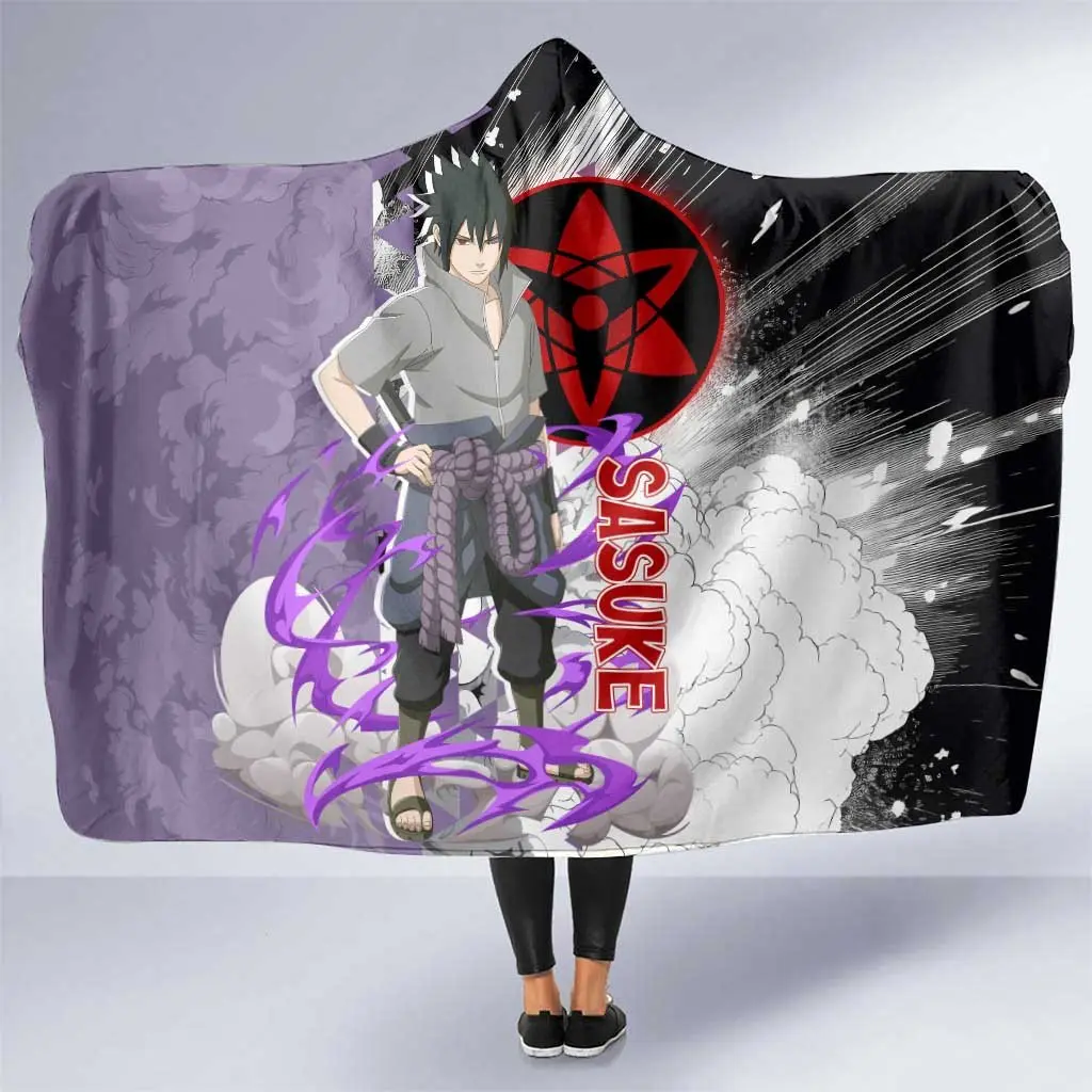 Sasuke - Naruto 3D Hooded Blanket, 3D Anime Naruto Throw Blanket, Fleece Inside Hooded Blanket, Mother's Day Gifts