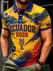 Men's Ecuador Football Fan Print Casual Polo Shirt