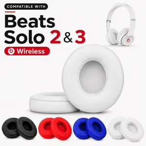 Beats Solo 2 & Solo 3 Wireless On-Ear Headphones Replacement Ear Pads, Solo2 & Solo3 Earpads Cushions with Noise Isolation Memory Foam and Softer Protein Leather, Black