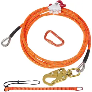 Father's Day Gift VEVOR 16mm Steel Core Flipline, 12ft(3.6m) Arborist Flipline, Flip Line for Tree Climbing with Alloy Steel Snap Hook & Aluminum Alloy Carabiner, 30KN Breaking Tension for Fall Protection, Tree Climber