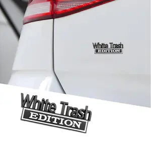 White Trash Edition Emblem Car Side Rear Front Hood Trunk Door Bumper Metal Badge 3D Decal Sticker for F-150 F250 F350 Silverdo 1500 2500 Sierra GMC Chevy Truck SUV
