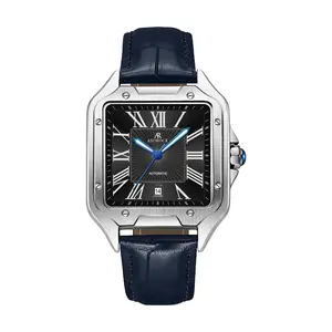 Asorock Watches Silver/Black - navy blue strap Diplomat 42 mm automatic homage mens watch vintage square tank silhouette watch