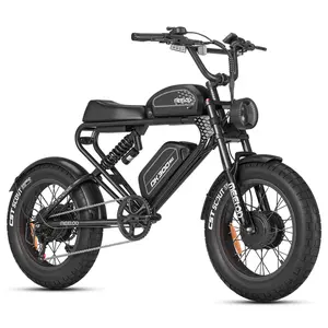 MEELOD DK300MAX - The Black Knight of All-Terrain Adventures: 2400W Dual Motors, 40A Dual Battery, 70-120 Mile Range, Top Speed 38mph, Retro American Design with 20-Inch Fat Tires,Ideal for Mountainous, Fragrant, Sandy, and Highway Terrain Aluminum Bike