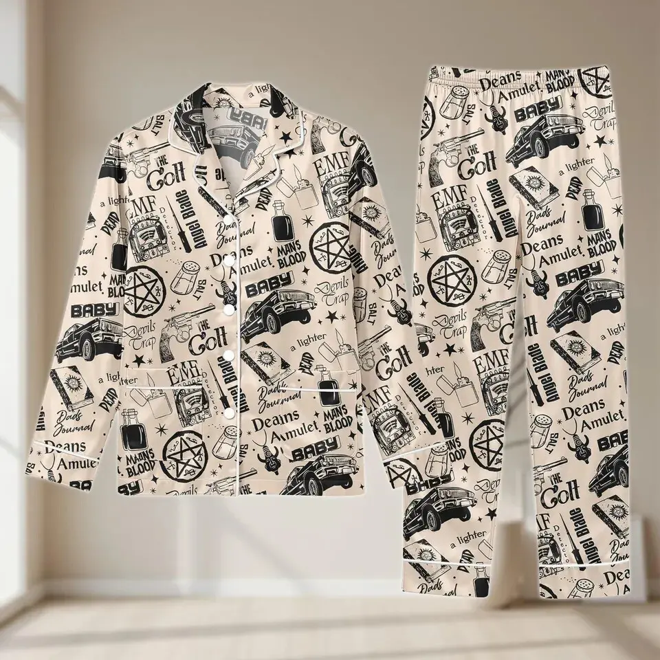 Winchester Brothers Pajama Set, Supernatural Inspired Sleepwear, Ghost Hunter Lounge Wear, Retro TV Series Nightwear, Fan Gift for Women